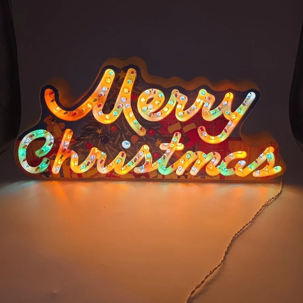 Vintage 1992 Holiday Glow Merry Christmas Lighted Sign 144 Lights 8 functions